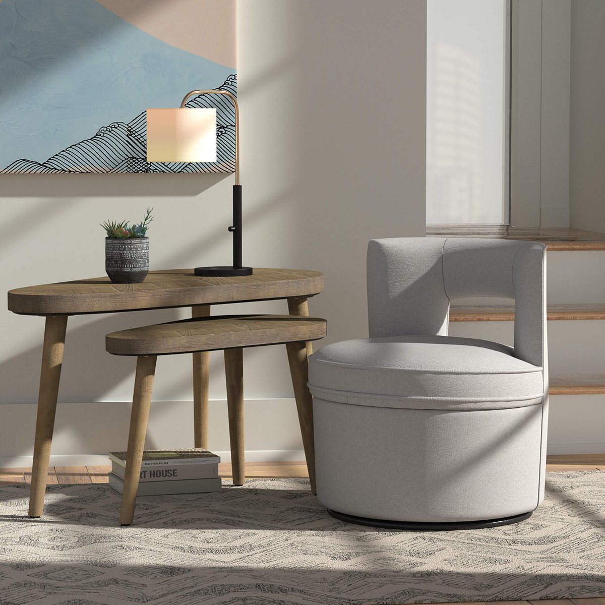 Amazon Brand – Rivet Mid-Century Modern Oblong End/Side/Nesting Tables, Firwood