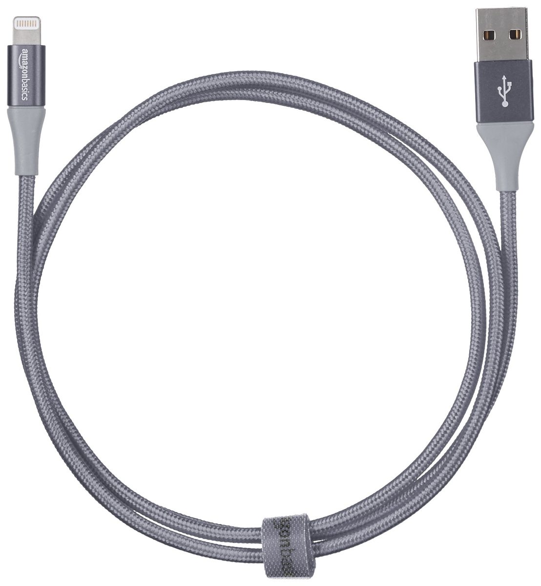 AmazonBasics Double Braided Nylon Lightning to USB Cable, Advanced Collection, MFi Certified Apple iPhone Charger, Dark Gray, 3 Foot