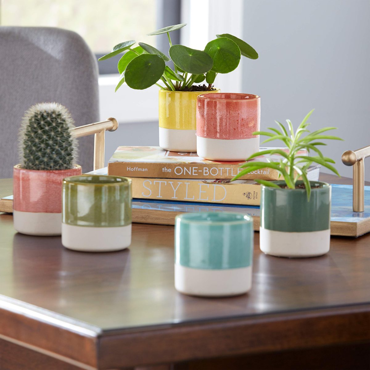 Amazon Brand – Rivet Modern Colorful Stoneware Garden Planter Flower Pot Set - Set of 6, 2.95 Inch, Multicolor