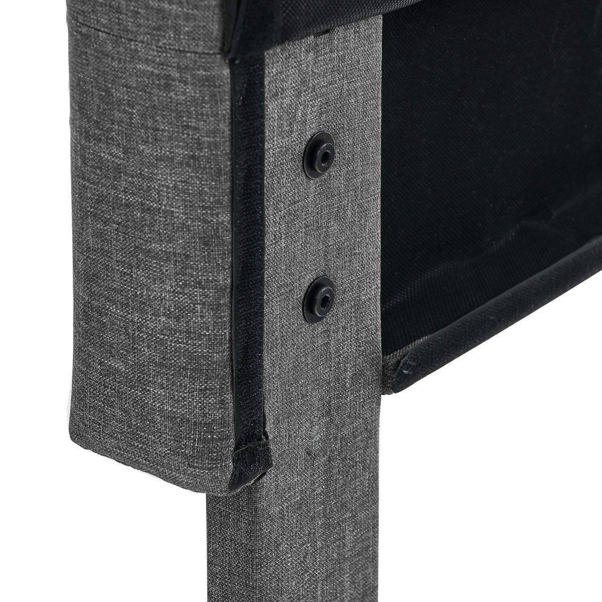 AmazonBasics Faux-Linen Upholstered Square Stitched Platform Bed - Mattress Foundation - Easy Assembly - Strong Wood Slat Support-Dark Grey, Queen