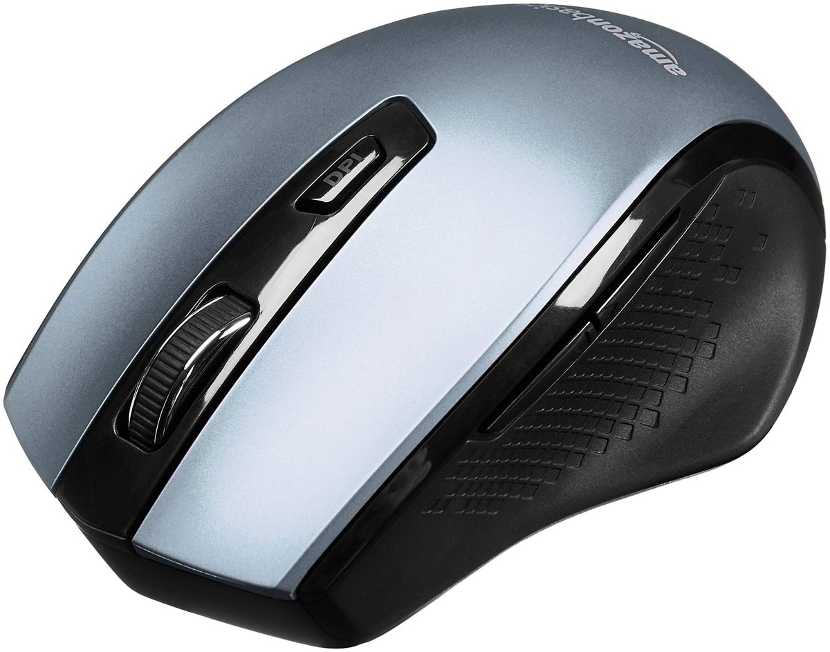 AmazonBasics Ergonomic Wireless PC Mouse - DPI adjustable - Blue (Renewed)