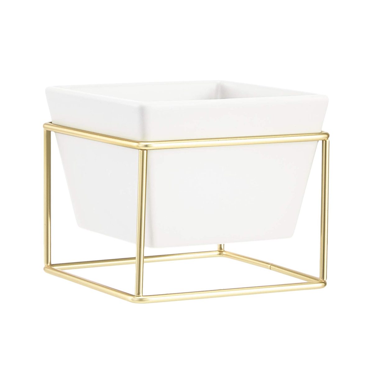 AmazonBasics Tabletop Planter, Square - White/Brass