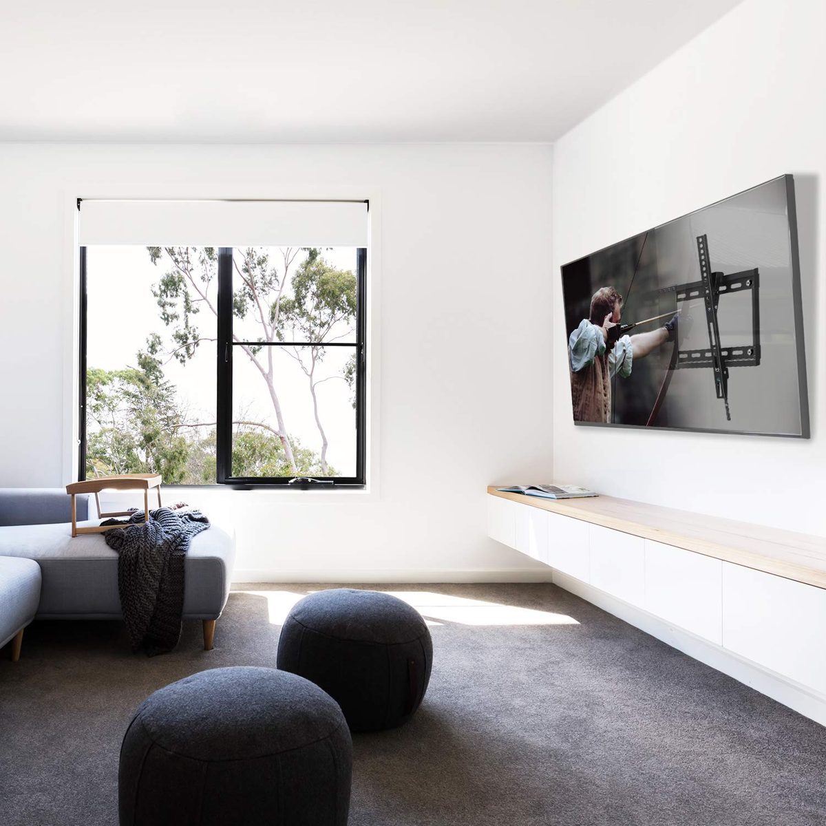 Eono Essentials TV Wall Mount Tiltable for Many 26-55 Inch LEDs, LCD, OLED, Plasma TVs up to VESA 400 x 400 mm and 40 kg, Inclinable TV Bracket including Fischer dowels