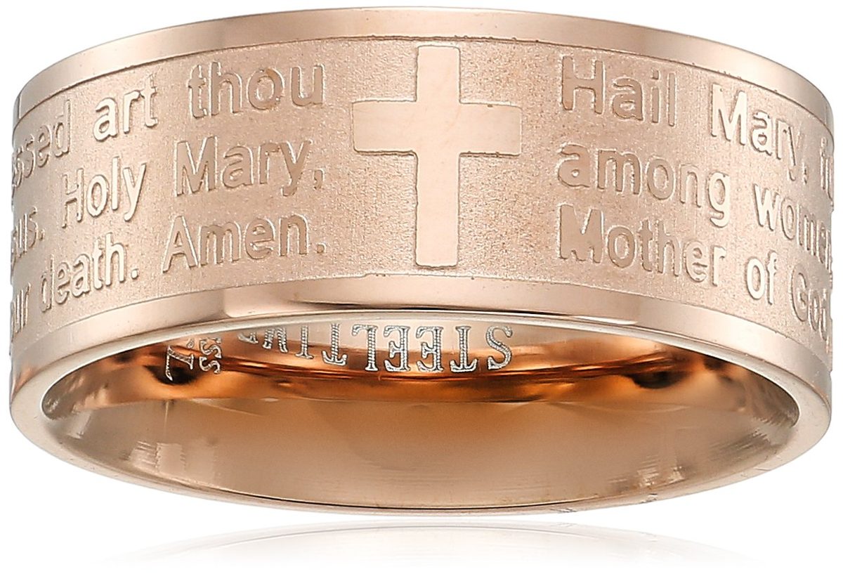 Steeltime 18k Gold Plated Hail Mary Prayer Ring, Size 11