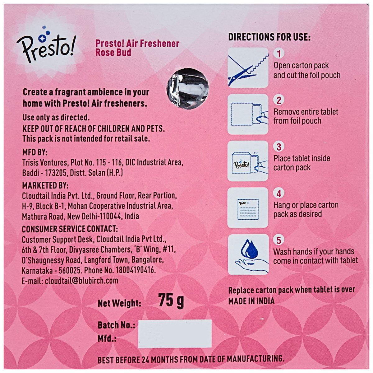 Amazon Brand - Presto! Bathroom Air Freshener Blocks - 75 g (Rose Bud, Pack of 4)