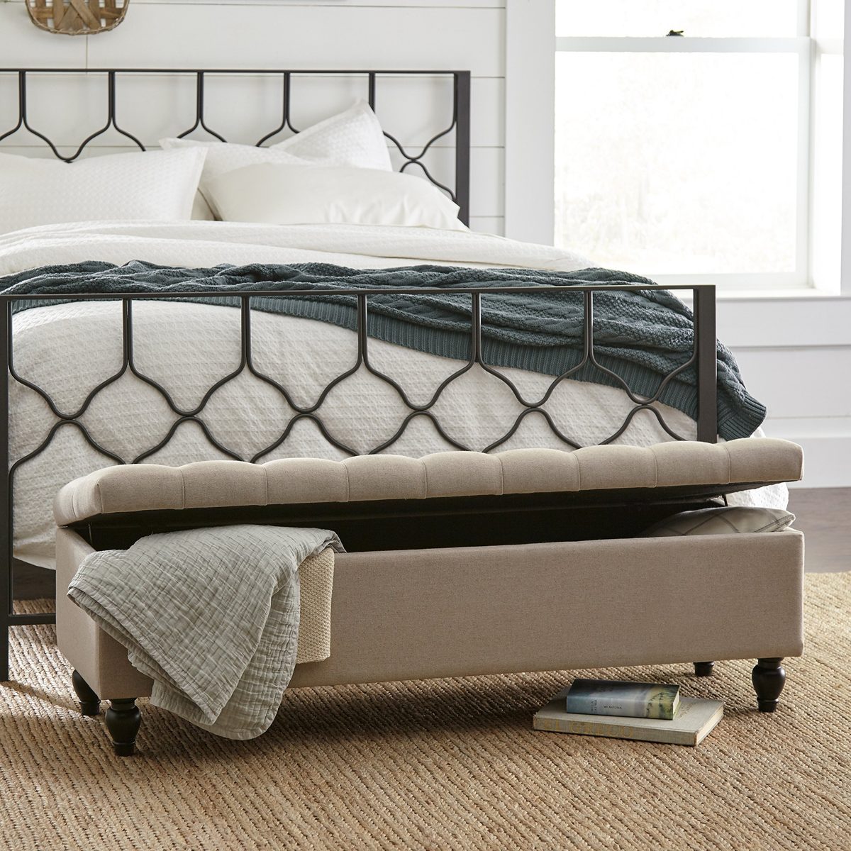 Amazon Brand – Stone & Beam Nori Tufted Storage Bench, 58"L, Natural