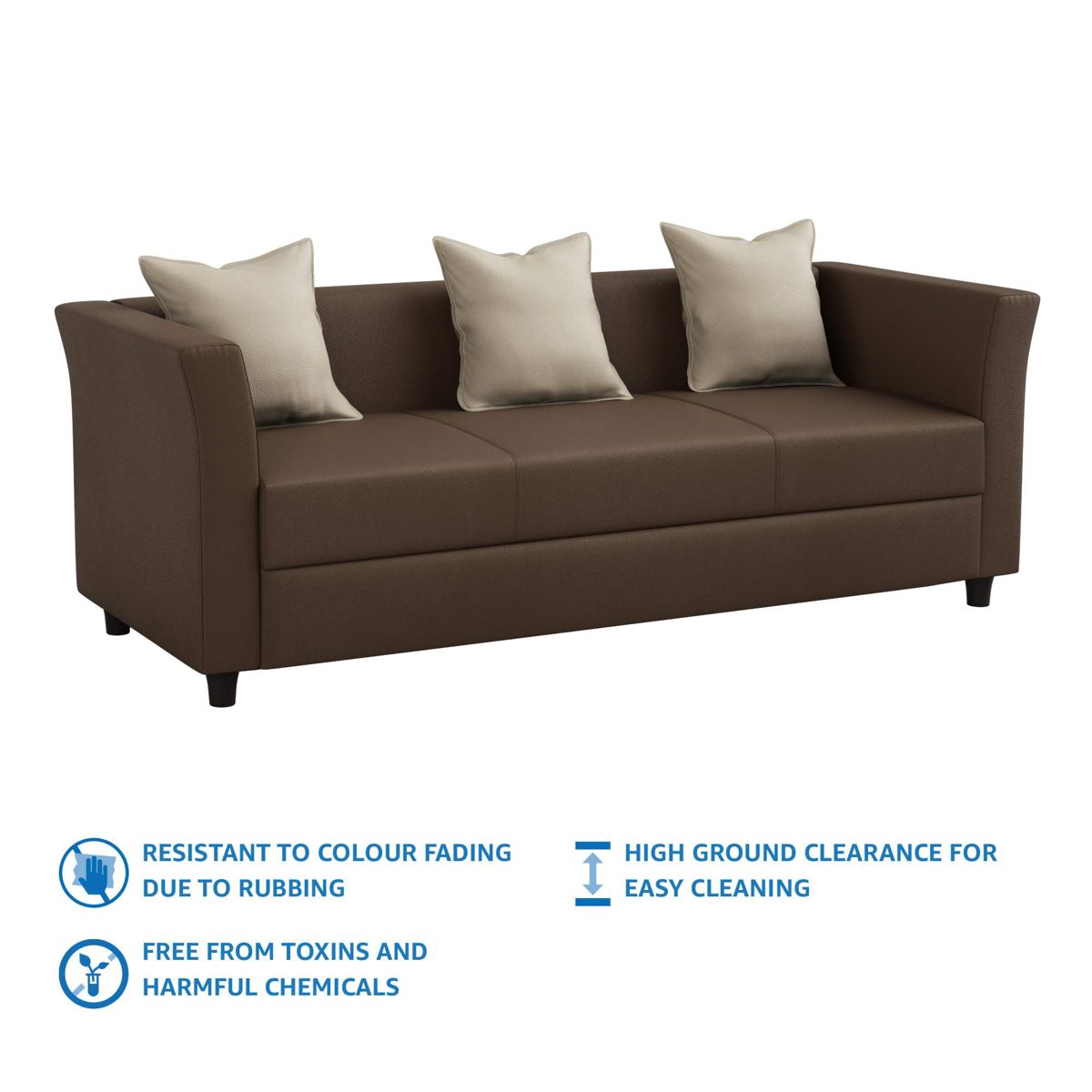 Amazon Brand - Solimo Tarano Leatherette 3 Seater sofa (Brown)