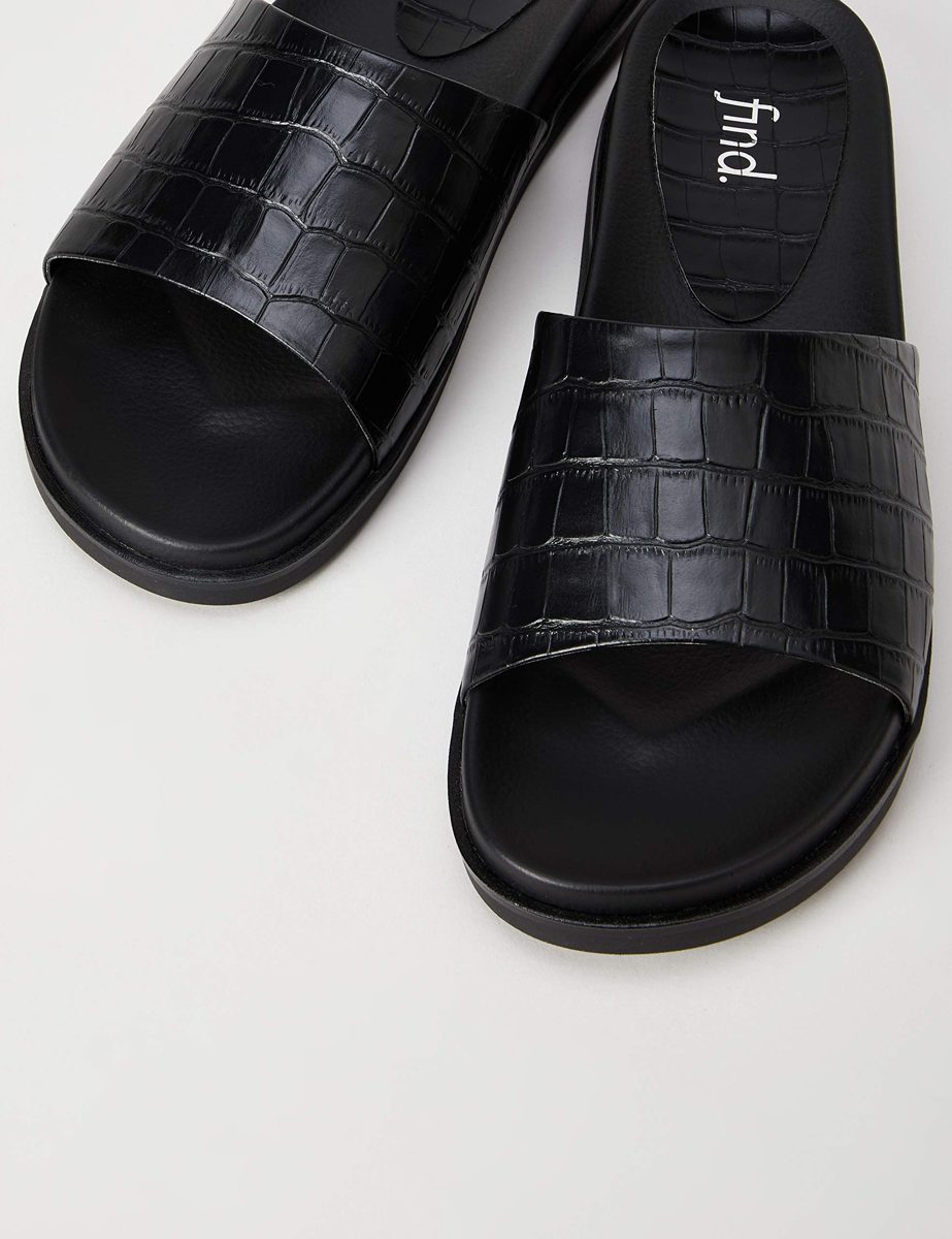 Amazon Brand - find. Women's Leather Mule Footbed Open Sandals Black Size: 6 UK