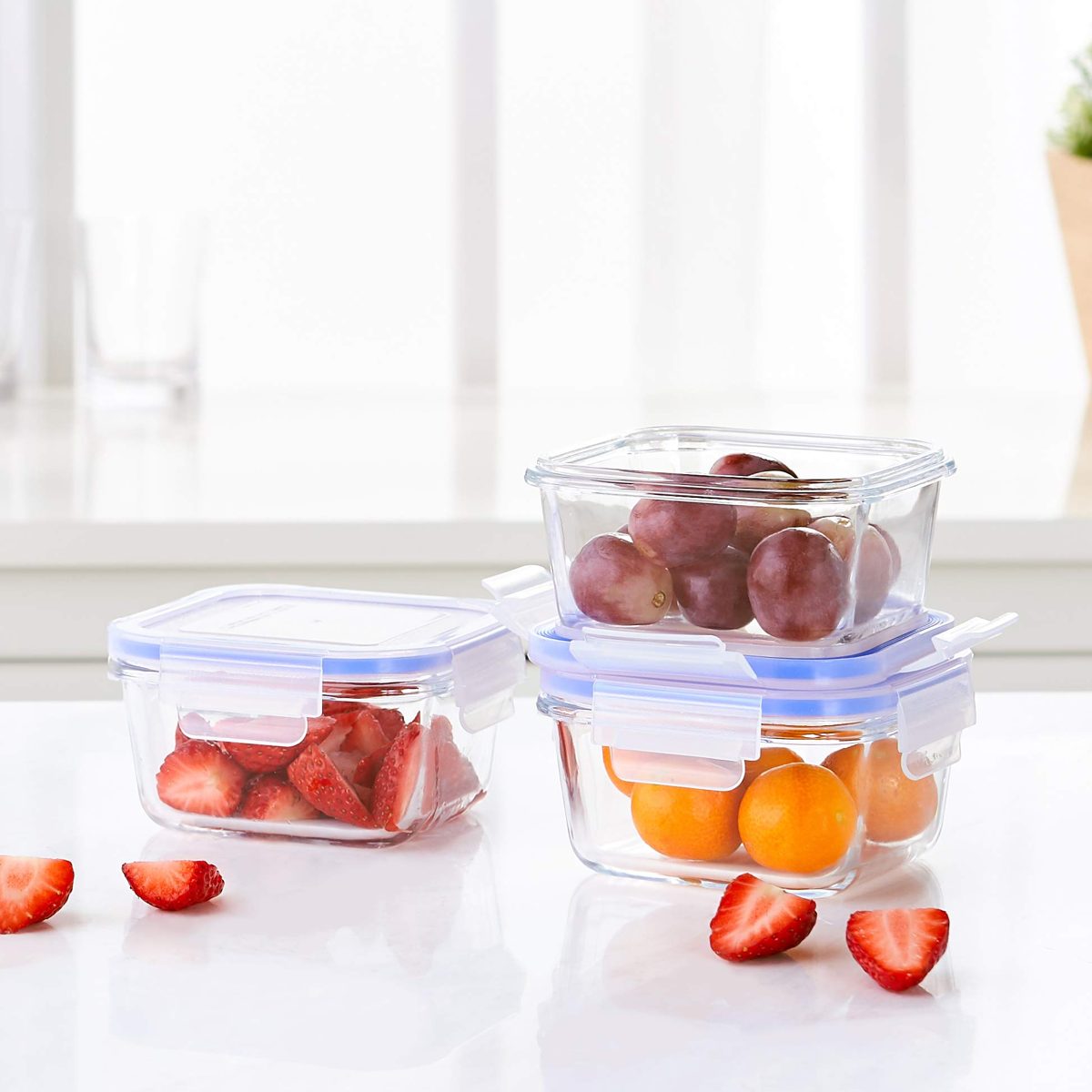 Amazon Brand - Solimo Square Glass Storage Container Set, 490ml, Set of 3, Transparent