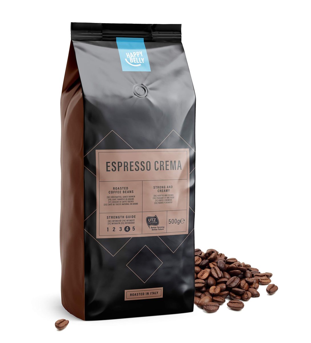 Amazon Brand - Happy Belly Coffee Beans "Espresso Crema" (12 x 500g)