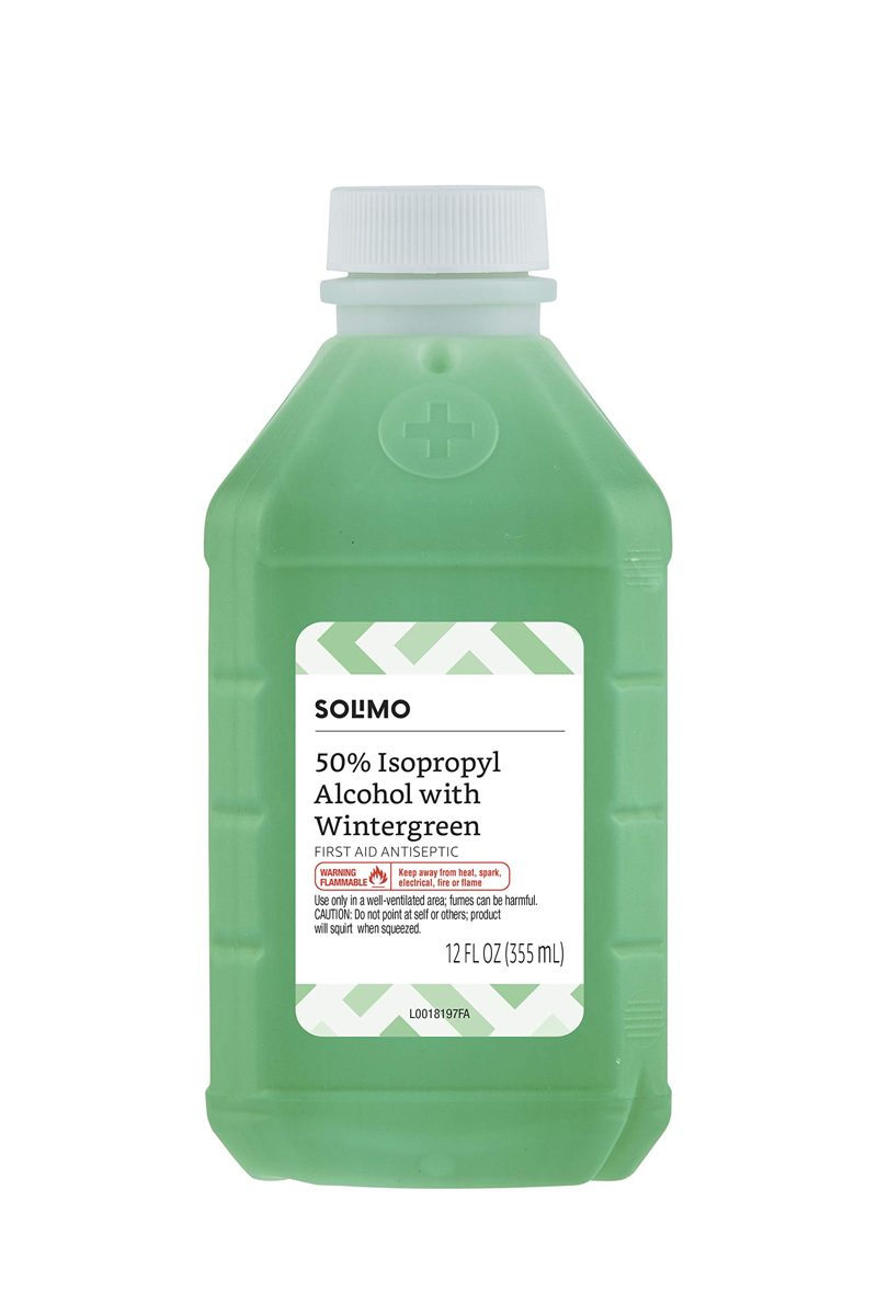 Amazon Brand - Solimo 50% Isopropyl Alcohol First Aid Antiseptic with Wintergreen, 12 Fluid Ounce (Pack of 12)