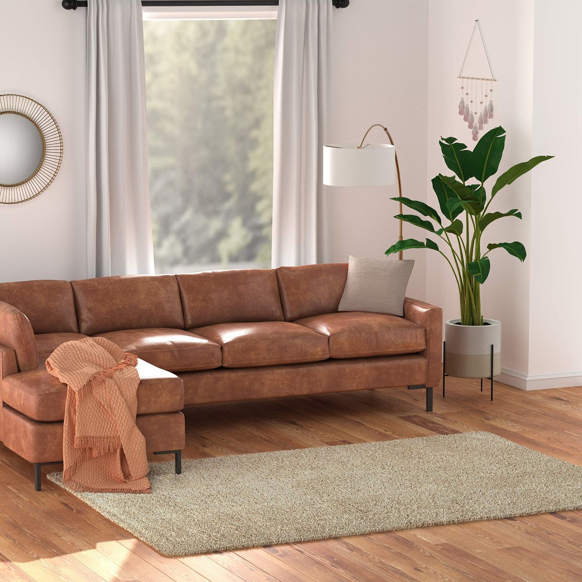 Amazon Basics Modern Plush High-Pile Shag Area Rug - 6x9 (5'11" x 8'10"), Beige