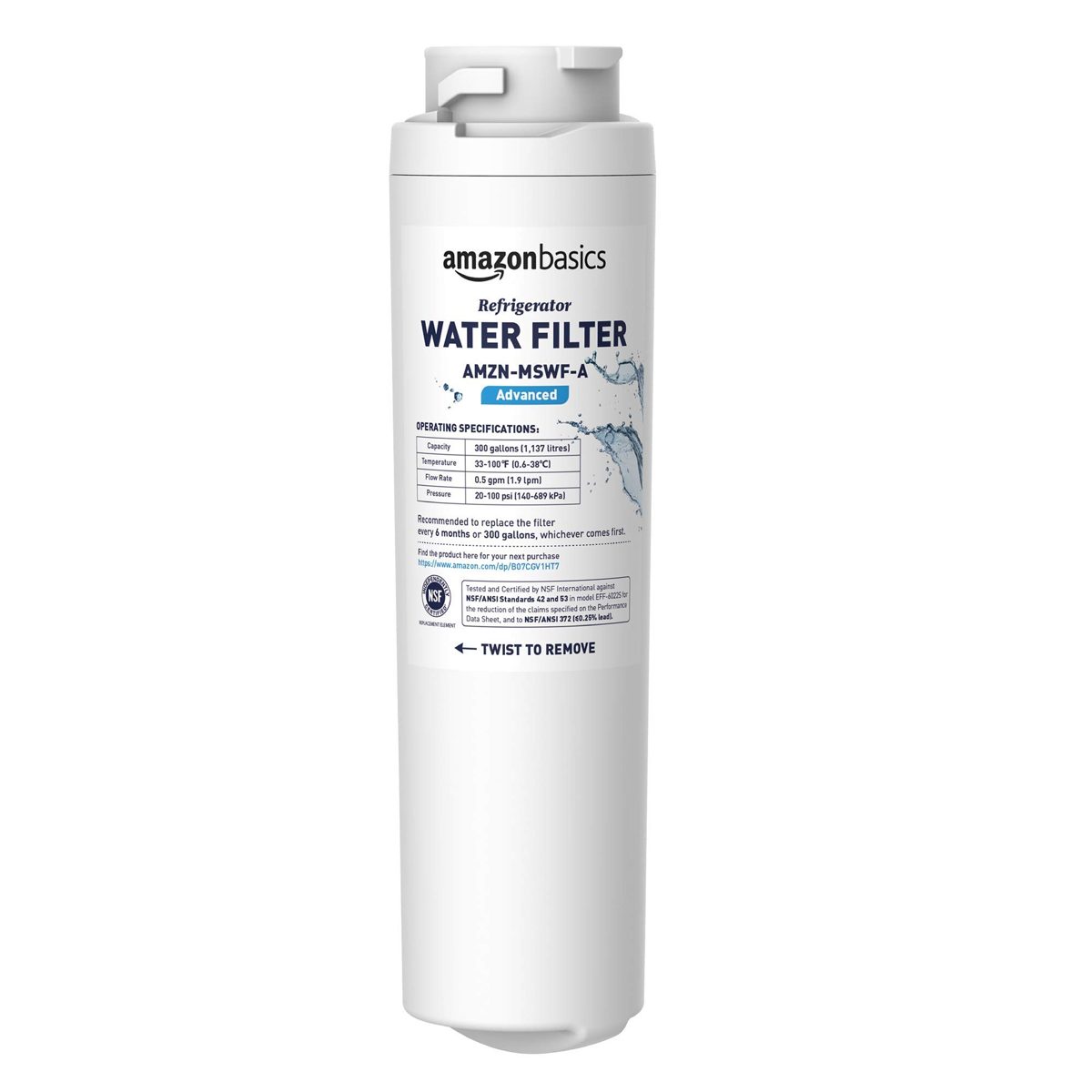 AmazonBasics Replacement GE MSWF Refrigerator Water Filter Cartridge - Advanced Filtration (Renewed)