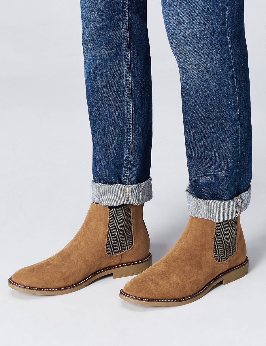 Amazon Brand - find. Men's Suede Look Chelsea Boots, Brown (Tan), US 8