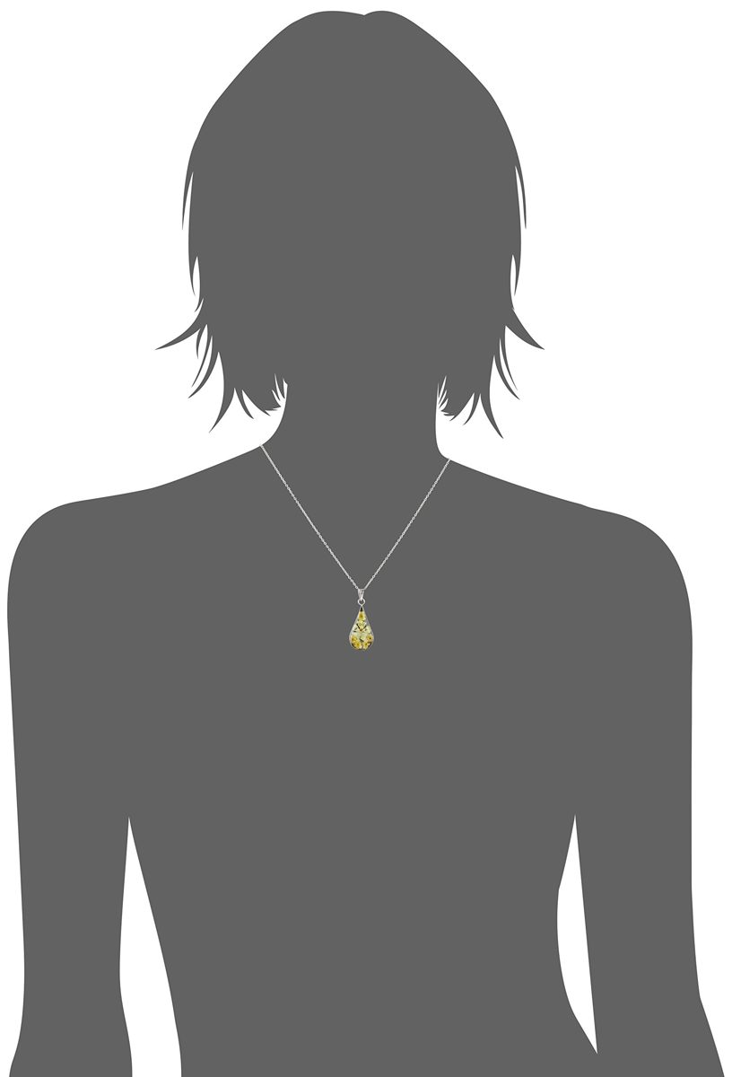 Sterling Silver Pressed Flower Teardrop Pendant Necklace, 16"