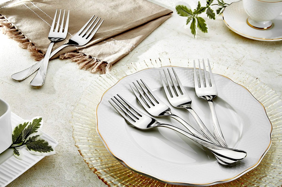 (Renewed) Amazon Brand - Solimo 6 Piece Stainless Steel Fork Set, Waves