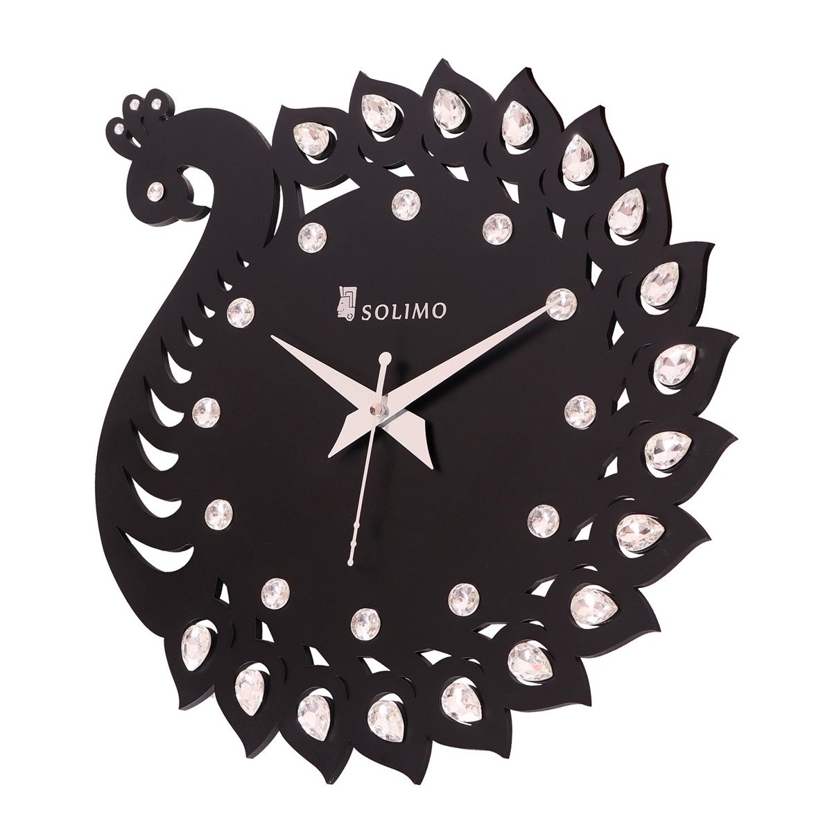 Amazon Brand - Solimo 11.25-inch Wooden Wall Clock - Elegant Peacock (Silent Movement, Black Frame)