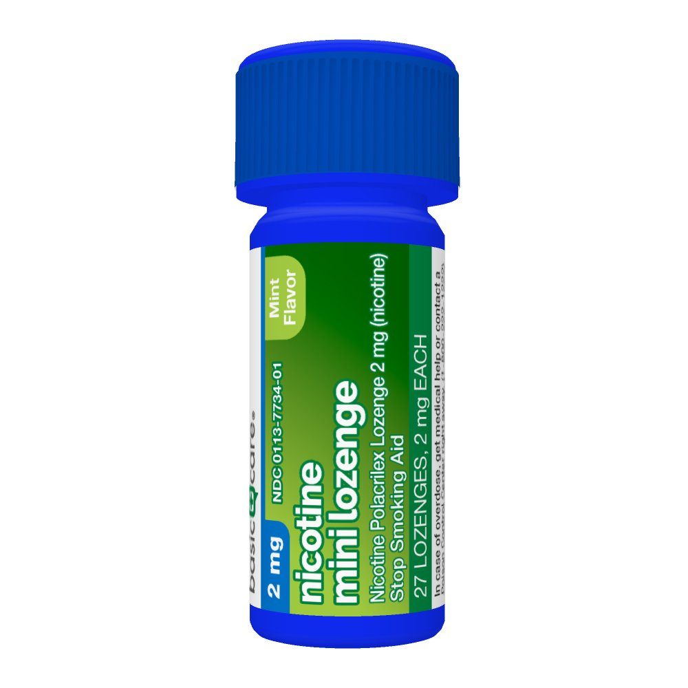 Amazon Basic Care Mini Nicotine Polacrilex Lozenge, 2 mg (nicotine), Stop Smoking Aid, Mint Flavor; quit smoking with mint nicotine lozenge, 135 Count