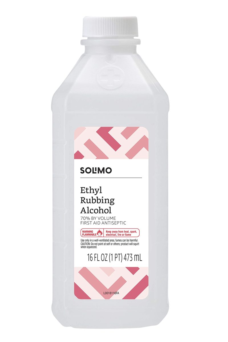 Amazon Brand - Solimo 70% Ethyl Rubbing Alcohol First Aid Antiseptic, 16 Fluid Ounces (Pack of 12)