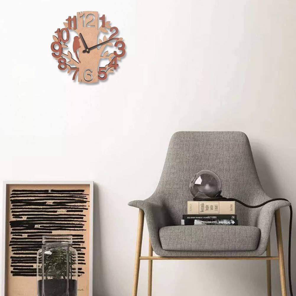 Umi.Essentials Silent Wall Clock Tree with Bird Design Wooden Clock Diameter 28.5 cm