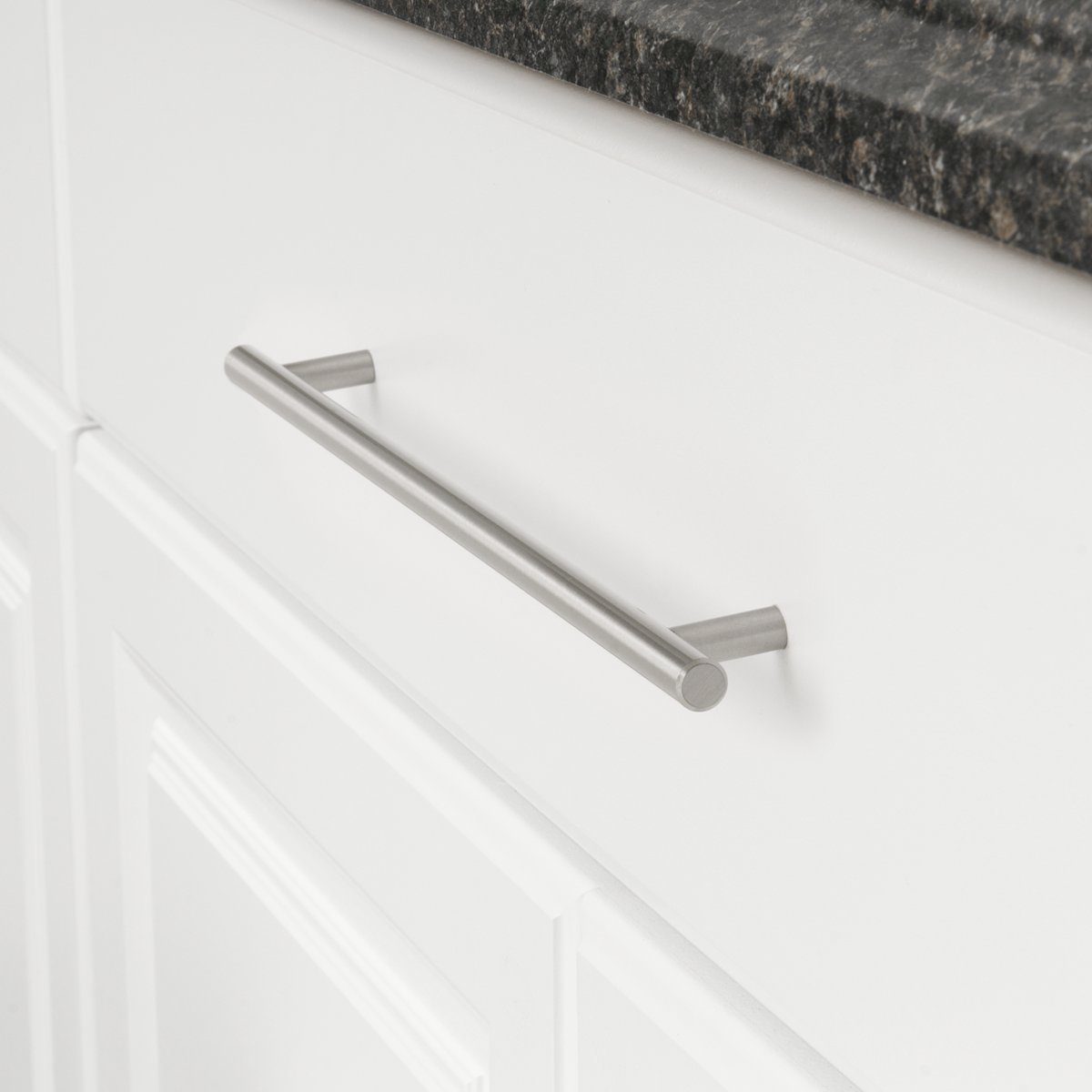 AmazonBasics Euro Bar Cabinet Handle (1/2" Diameter), 15" Length (12.63" Hole Center), Satin Nickel, 10-Pack