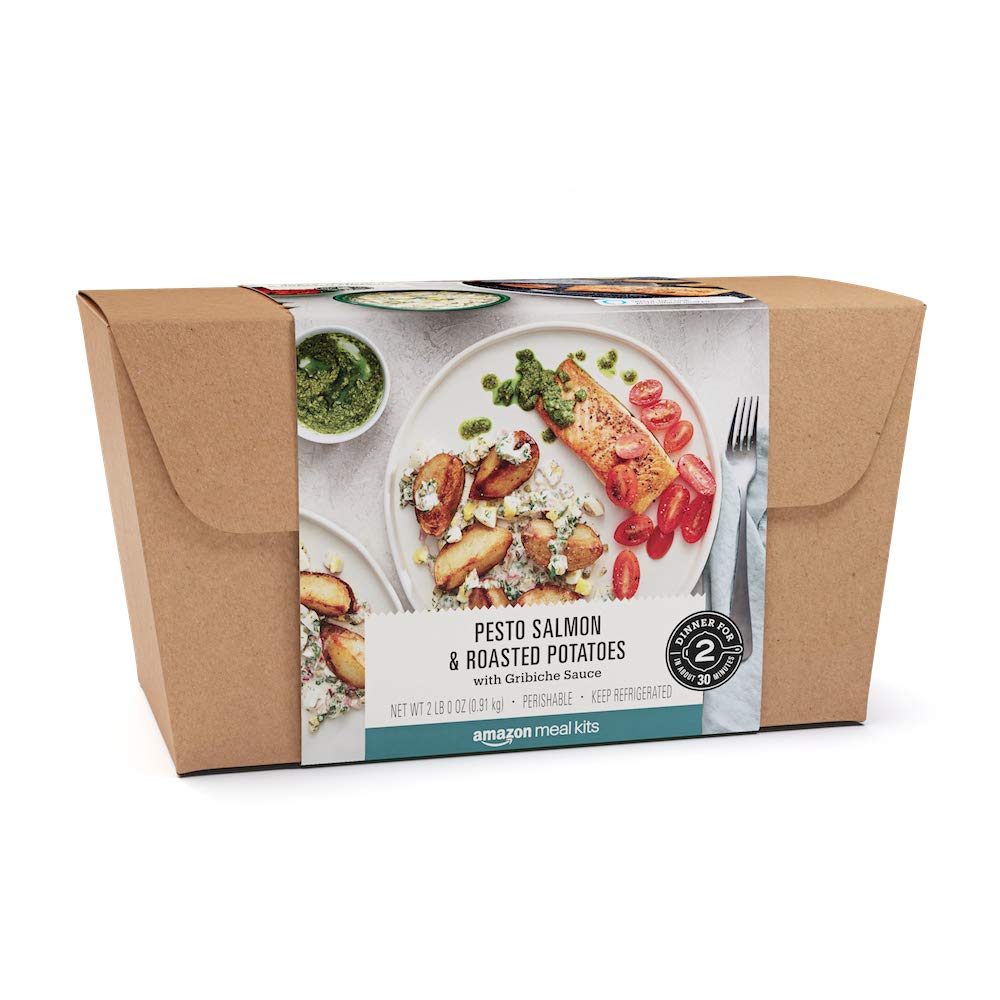 Amazon Meal Kits,Pesto Salmon & Roasted Potatoes with Gribiche Sauce, Serves 2
