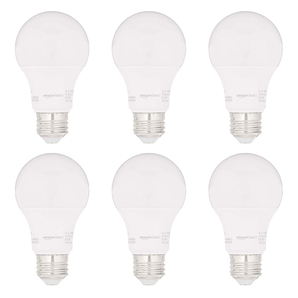 AmazonBasics 40W Equivalent, Soft White, Non-Dimmable, 15,000 Hour Lifetime, CEC Compliant, A19 LED Light Bulbs | 6-Pack