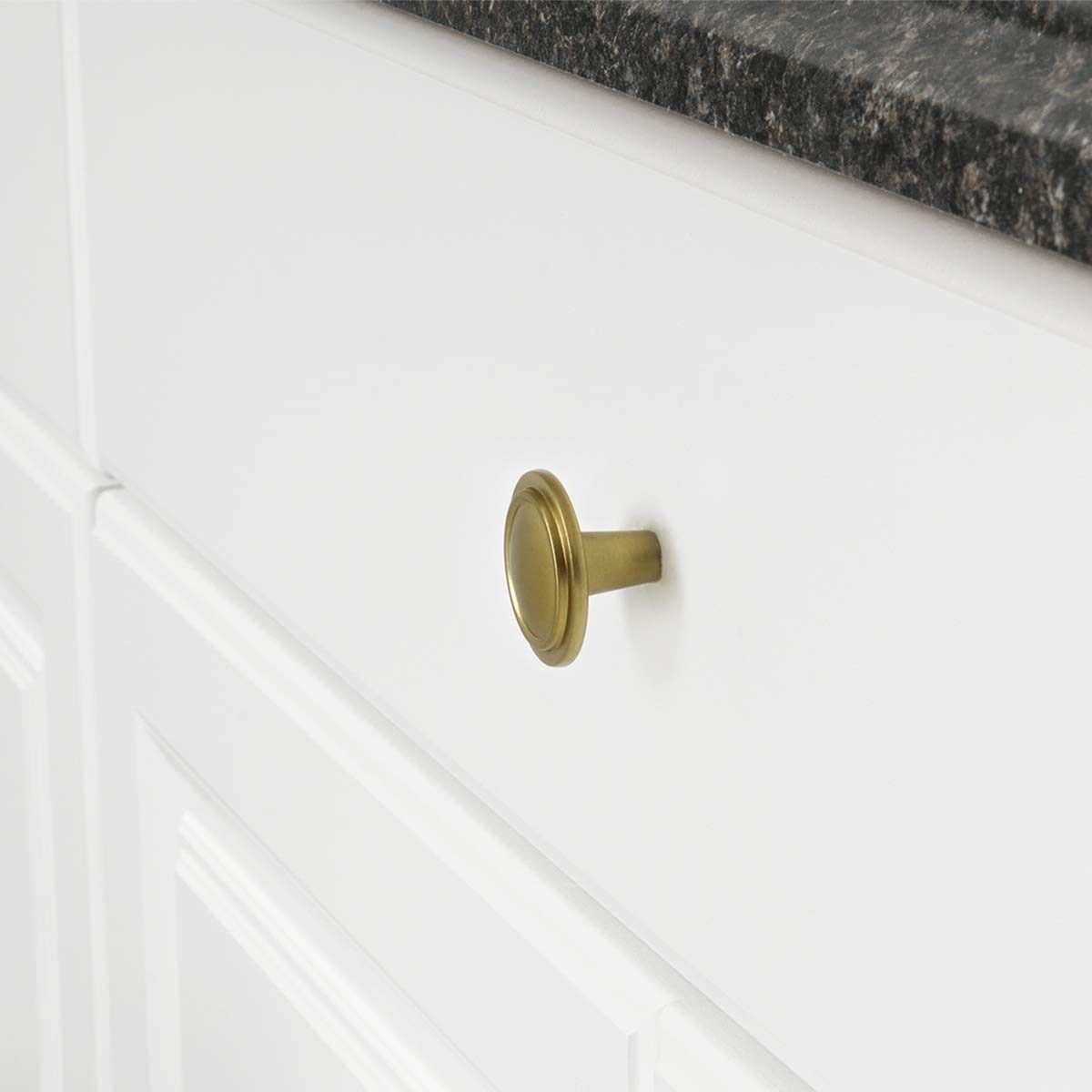 AmazonBasics Straight Top Ring Cabinet Knob, 1.25 Inch Diameter, Brushed Brass, 25-Pack