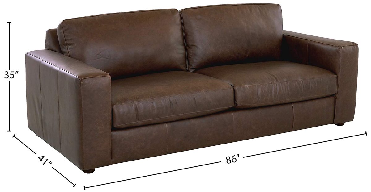 Amazon Brand – Stone & Beam Abigail Leather Sofa, 86"W, Dark Brown