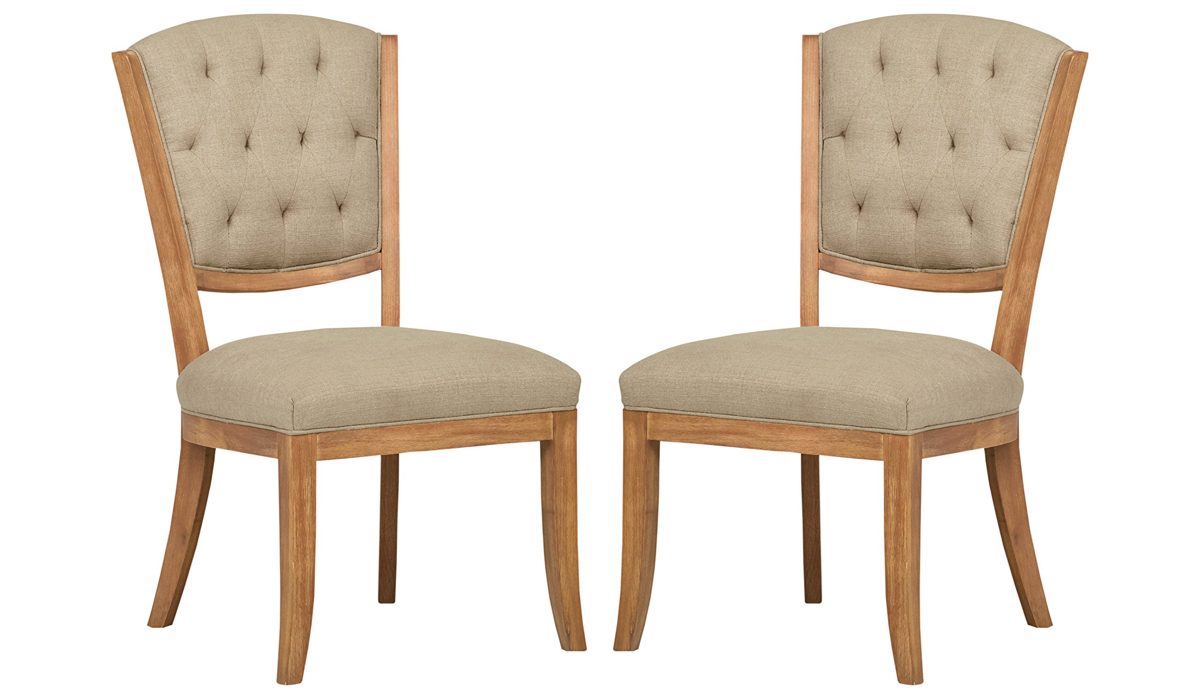 Amazon Brand – Stone & Beam Bergen Tufted Dining Room Kitchen Chairs, 38.6"H, Set of 2, Hemp Beige, Wood Oak