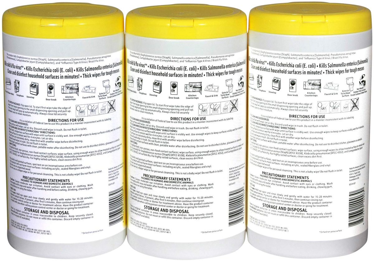 Amazon Brand - Solimo Disinfecting Wipes, Lemon Scent, 75 Wipes Each (Pack of 3) & Solimo Sandwich Storage Bags, 300 Count