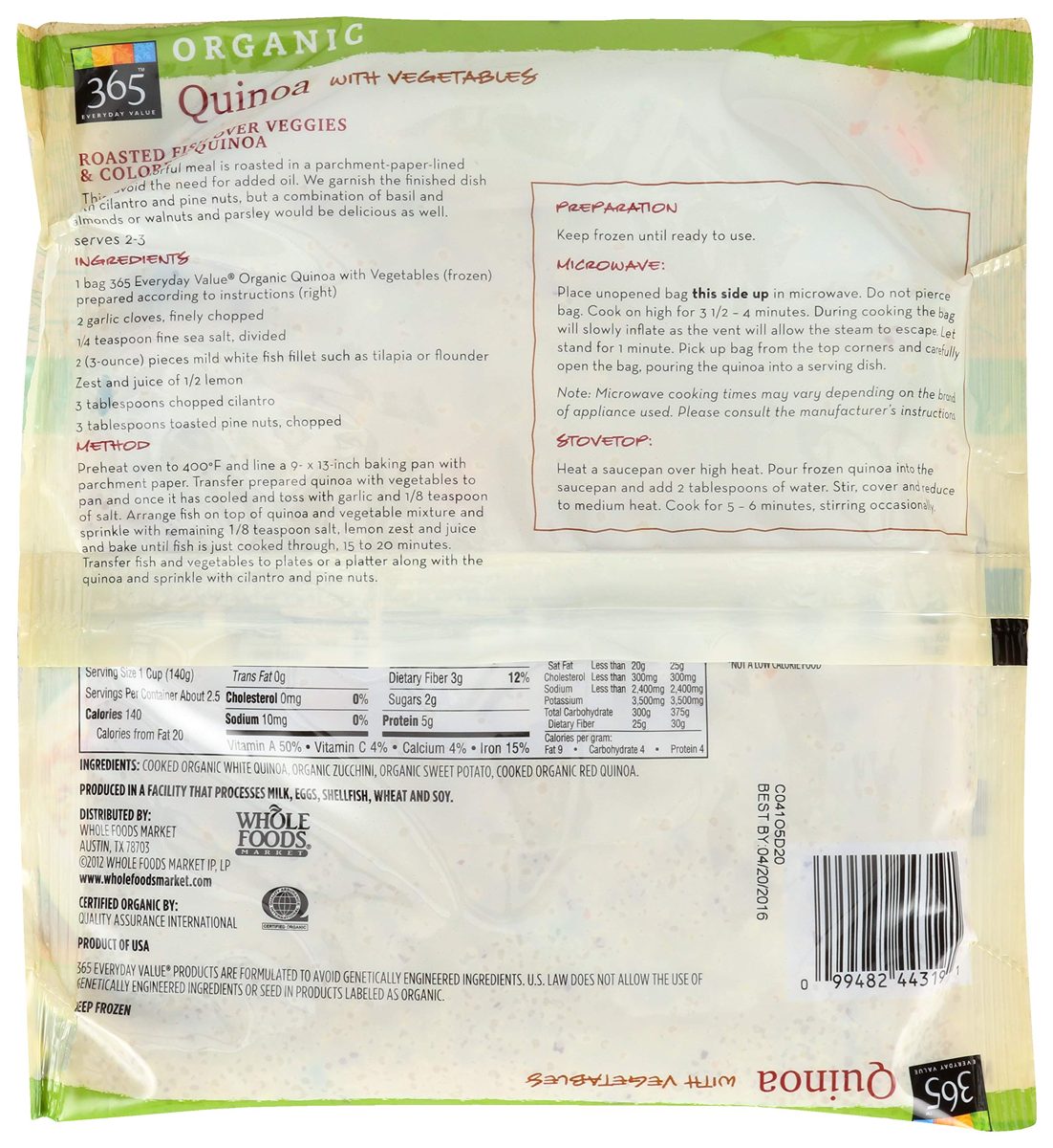 365 Everyday Value, Organic Quinoa with Vegetables, 12 oz (Frozen)