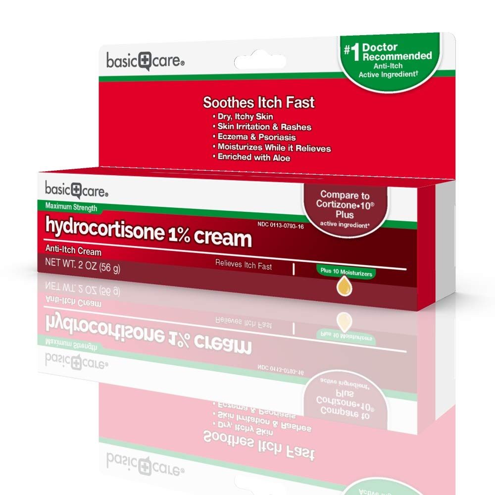 Basic Care Hydrocortisone 1% Anti-Itch Cream Plus 10 Moisturizers, 2 Ounces