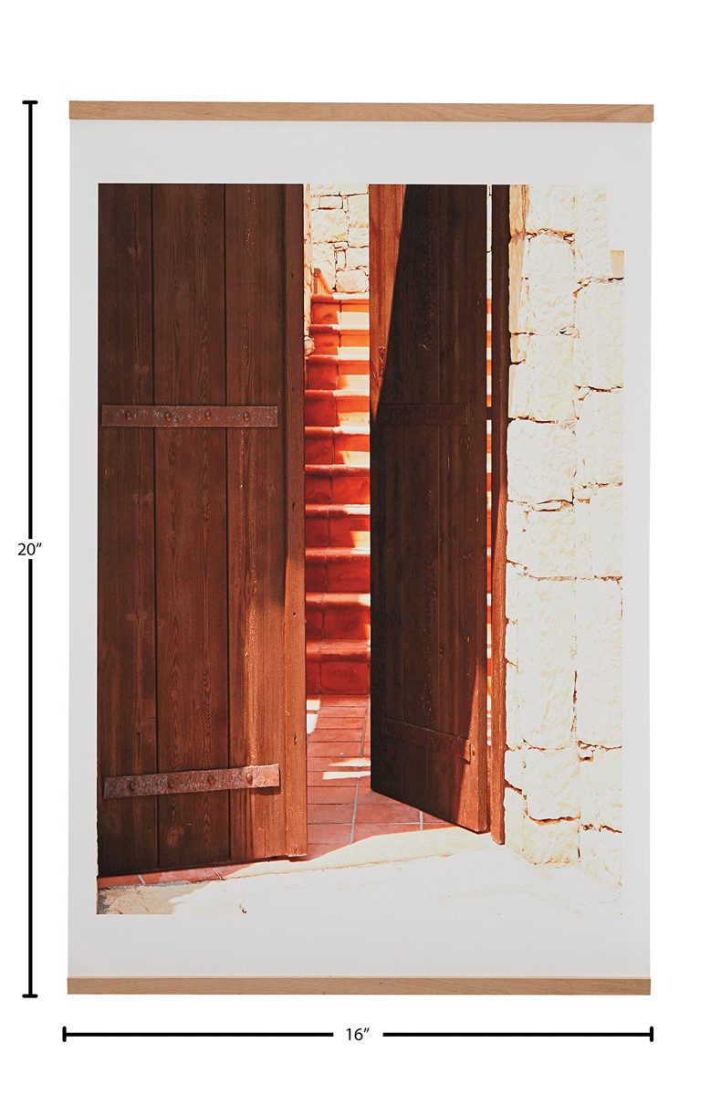 Amazon Brand – Rivet Wooden Door to an Old City Photo Print with Oak Hanger, 16" x 20"