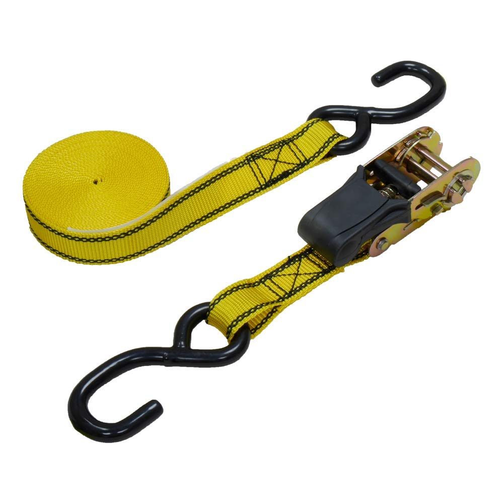 AmazonBasics 15-Feet Ratchet Tie Downs, 500 Lbs Load Cap,1,500 Lbs Break Strength, Yellow, 12-Pack