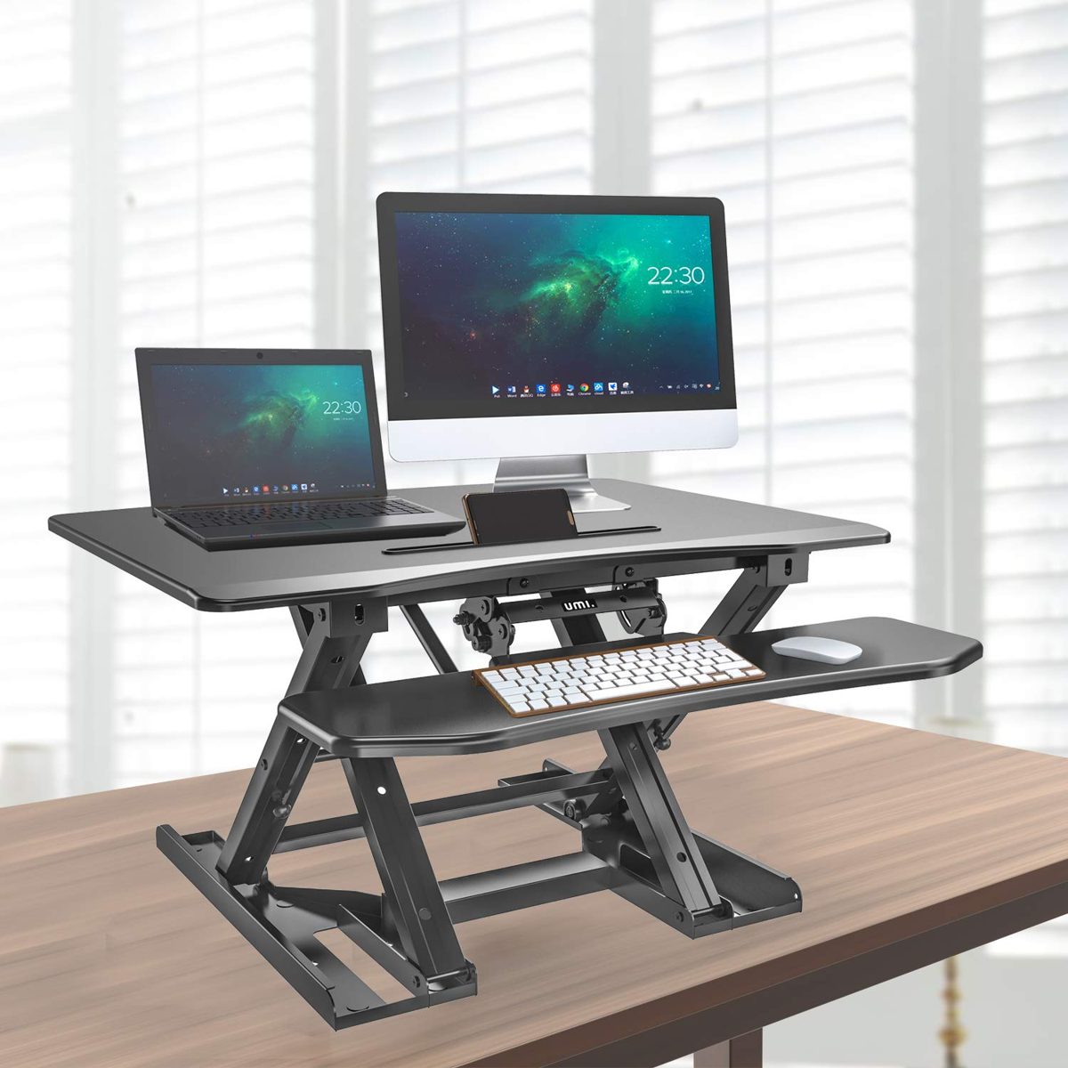 Umi. by Amazon - Gas Spring Handle Sit Stand Desk PC Workstation Height Adjustable Table for Home and Office Use