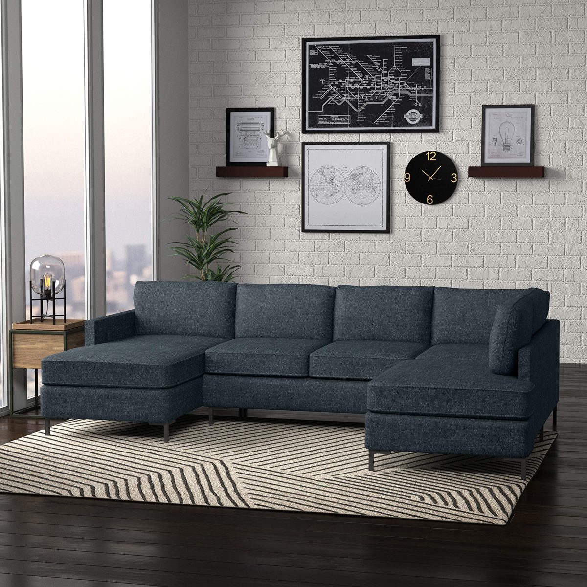 Amazon Brand – Rivet Edgewest Low Back Modern Right U-Sectional, 117"W, Eclipse Blue