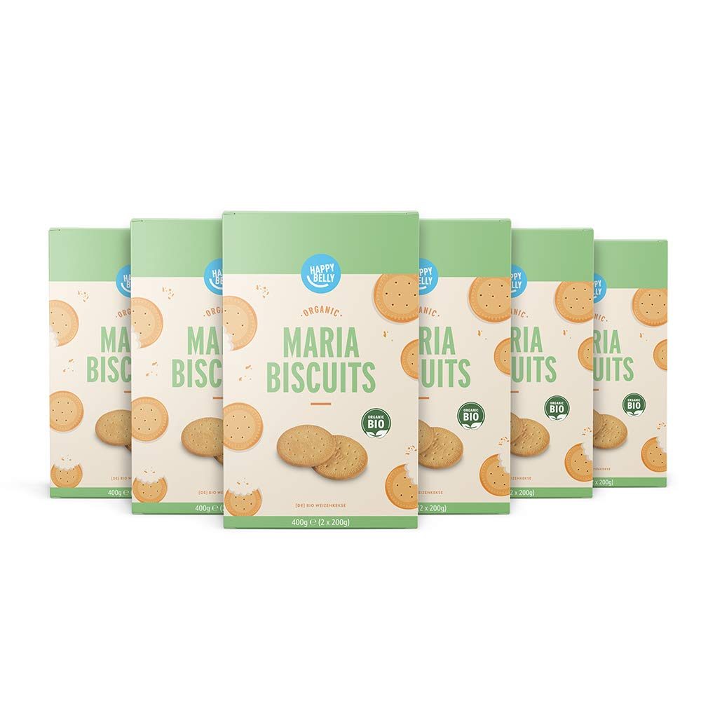 Amazon Brand - Happy Belly - Maria Biscuits Bio, 6x400g