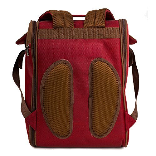 Eono Red 2 Person Picnic Backpack Hamper Basket with Cooler Bag with Harness and Fleece Blanket