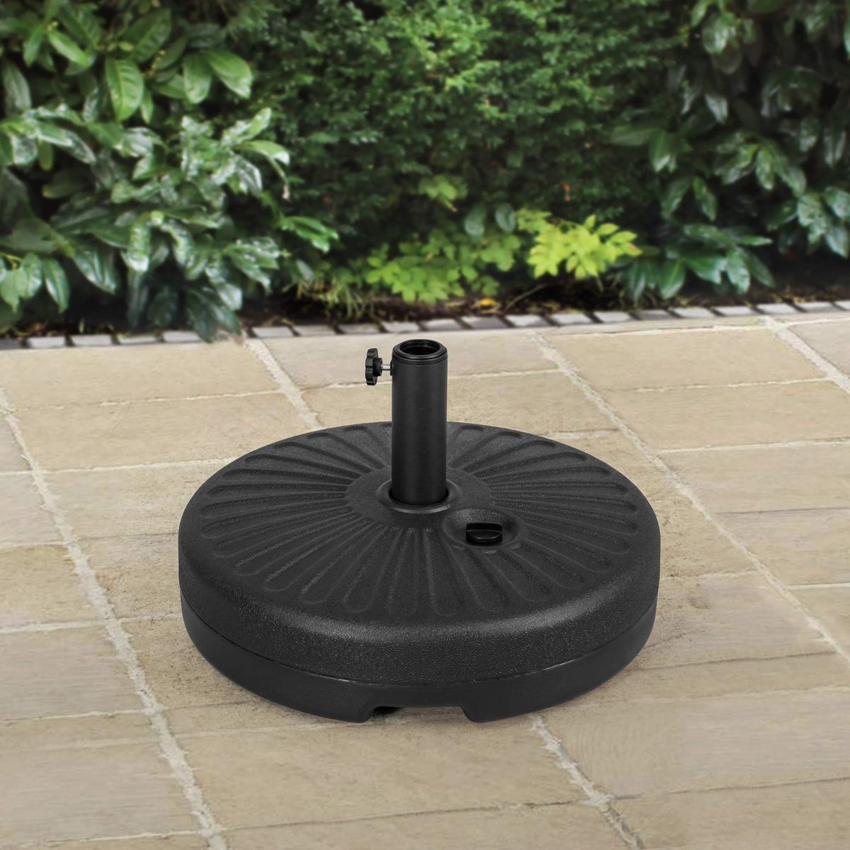 AmazonBasics 20inch Dia Black HDPE Plastic Patio Umbrella Base Stand for 9-Foot Umbrella - Water or Sand Fill, Rounded Pattern
