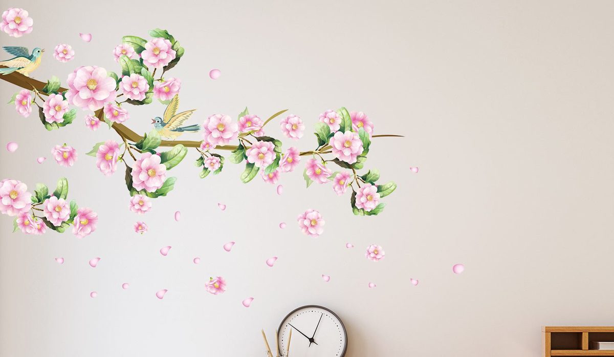 Amazon Brand - Solimo Wall Sticker for Bedroom (Blushing Blossoms, Ideal Size on Wall: 145 cm x 80 cm)