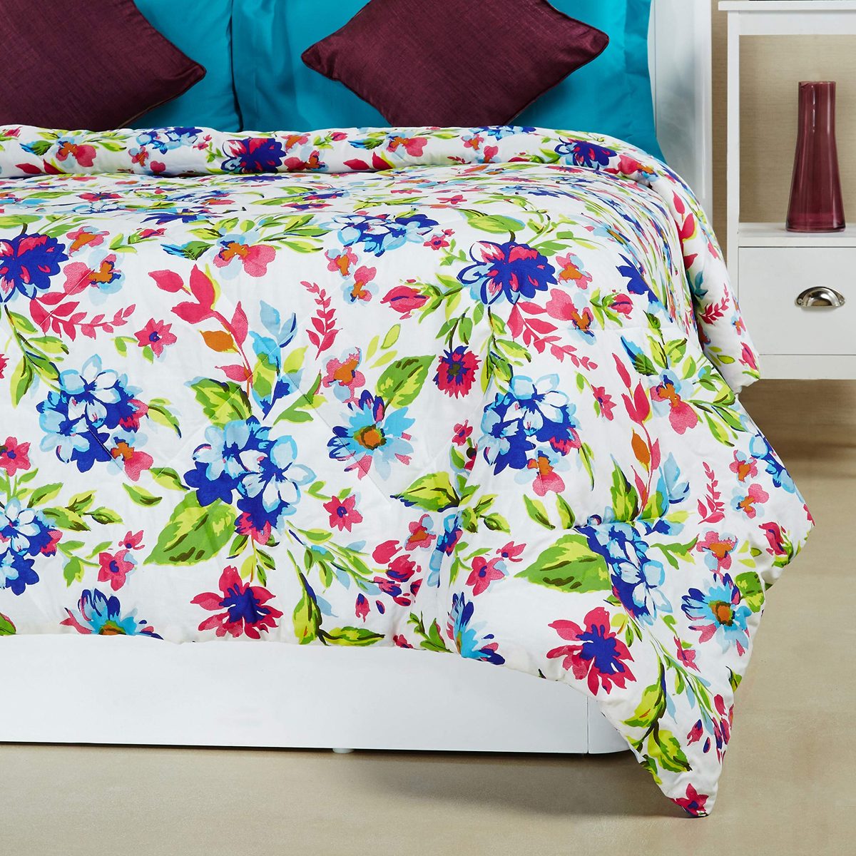 Amazon Brand - Solimo 100% Cotton Printed Comforter, Double (Floral Spurt, 200GSM)
