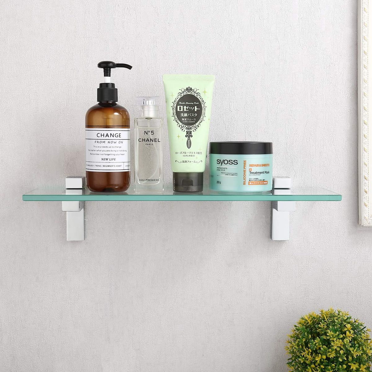 UMI Essentials 41cm Bathroom Wall Shelf Glass Shelf Tempered Glass Polished Chrome Finish BGS3201S40