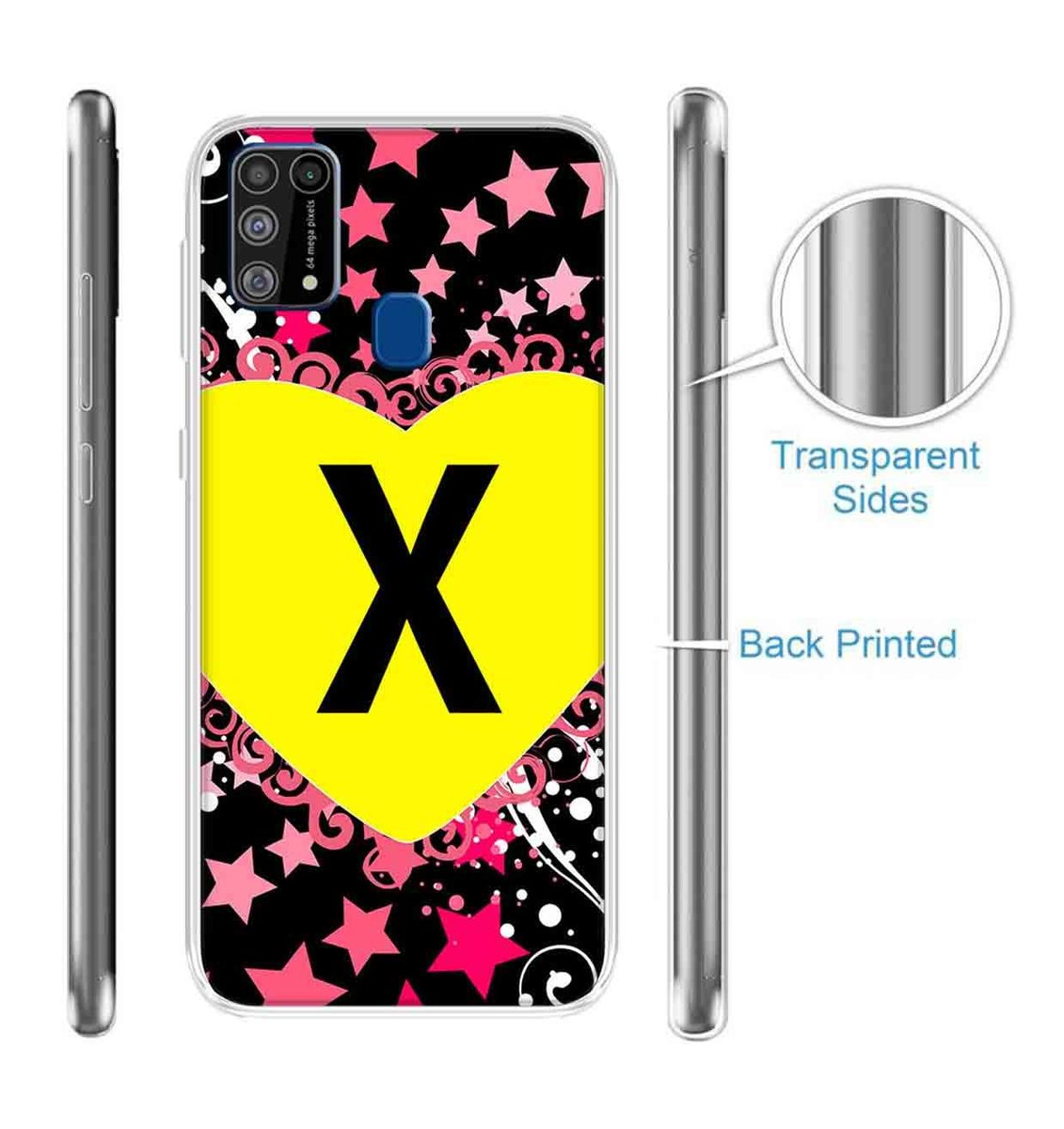 Amazon Brand - Solimo Designer Multicolor Heart Pattern Alphabet-X Printed Soft Back Case Mobile Cover for Samsung Galaxy M31