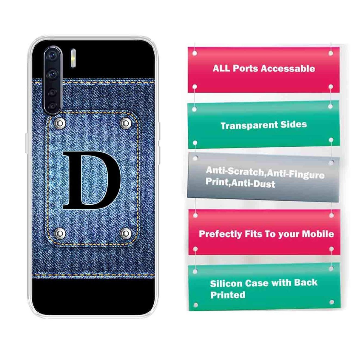 Amazon Brand - Solimo Designer Multicolor Button Jeans Alphabet-D Printed Soft Back Case Mobile Cover for Oppo F15
