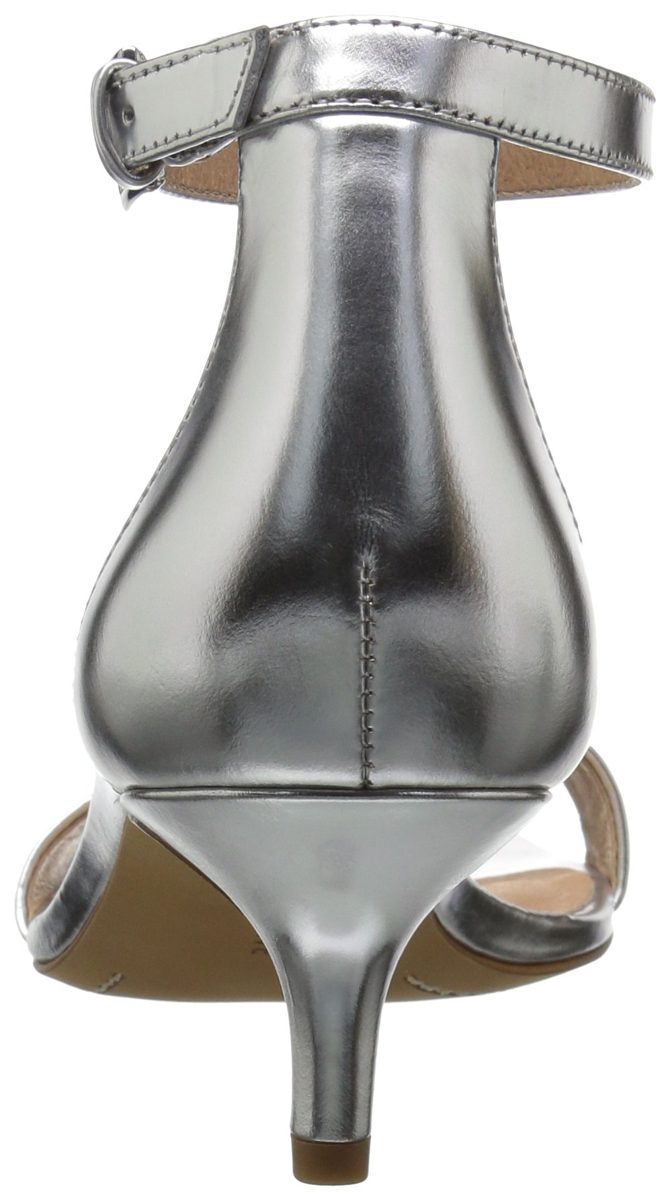 Amazon Brand - 206 Collective Women's Eve Stiletto Heel Dress Sandal-Low Heeled, silver mirror leather, 7 B US