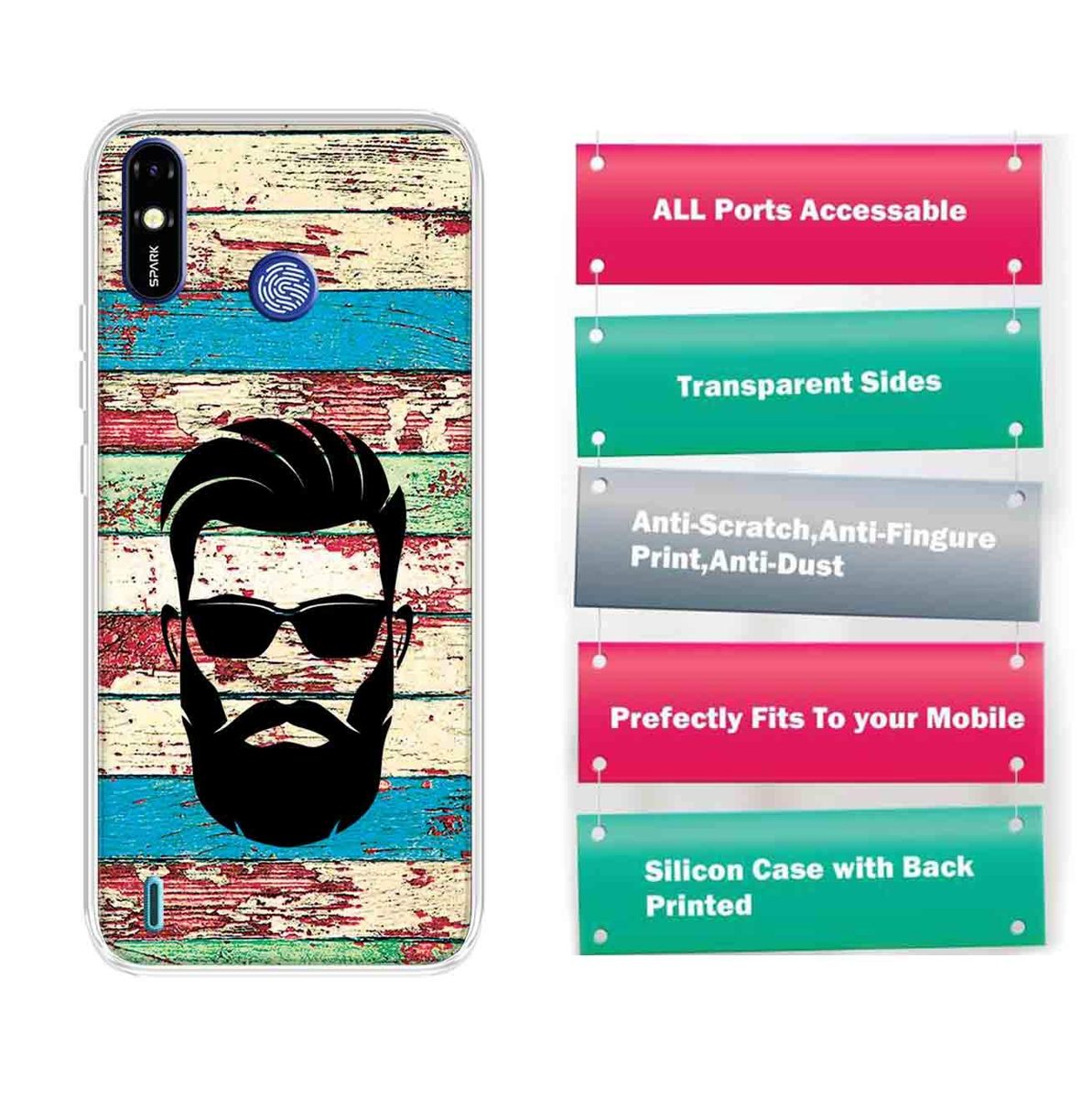 Amazon Brand - Solimo Designer Multicolor Beard Man Black Printed Soft Back Case Mobile Cover for Tecno Spark Go Plus