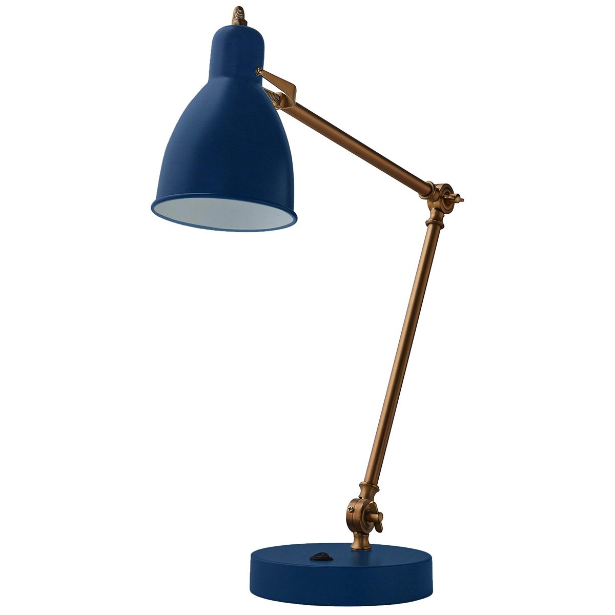 Rivet Caden Adjustable Task Table Lamp with Bulb, 28.5"H, Blue and Brass