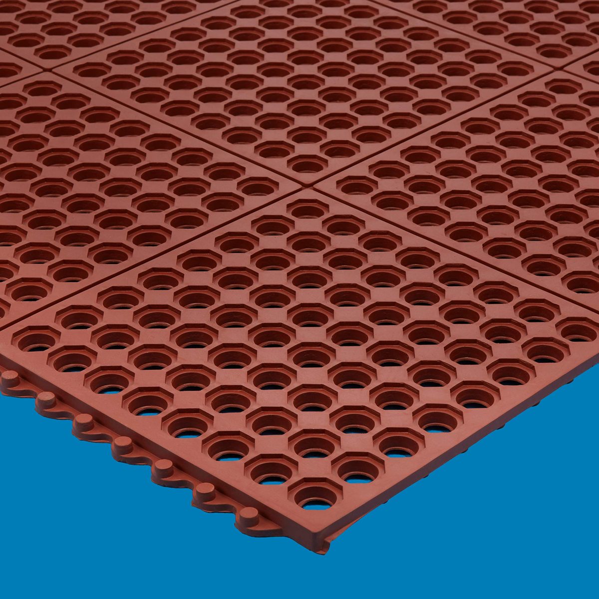 AmazonCommercial Anti-Fatigue Drainage Modular Mat With One Sided Built-In Connectors, Rubber, 3' X 3', 5/8" Thickness, Red Grease-Resistant