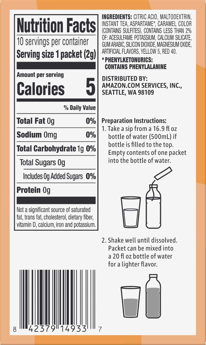 Amazon Brand - Solimo Peach Tea Drink Mix Singles (10 packets)